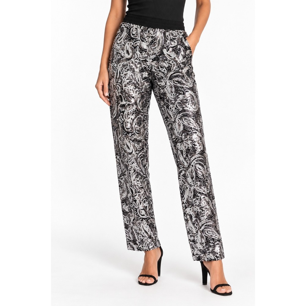 Anthropologie The Odells Sequin Pants Womens S Silver Black Paisley NWT $230